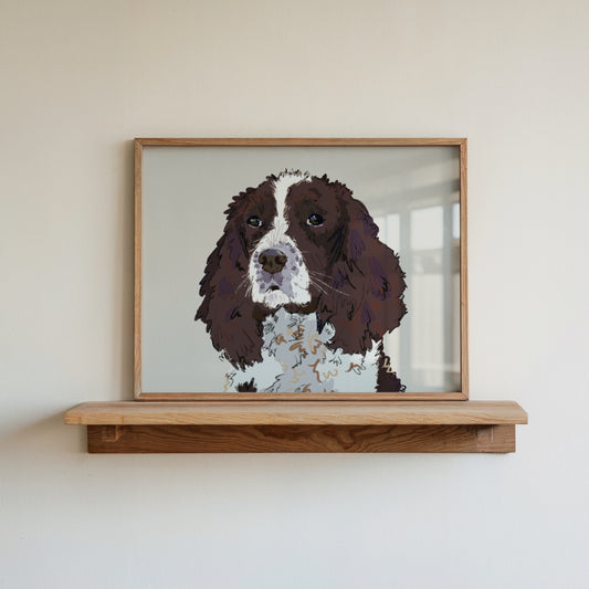 English Springer Spaniel Illustration Art Print – A5 (Liver & White)