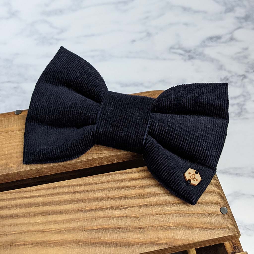Wren & Rye Deep Navy Corduroy Dog Bow Tie