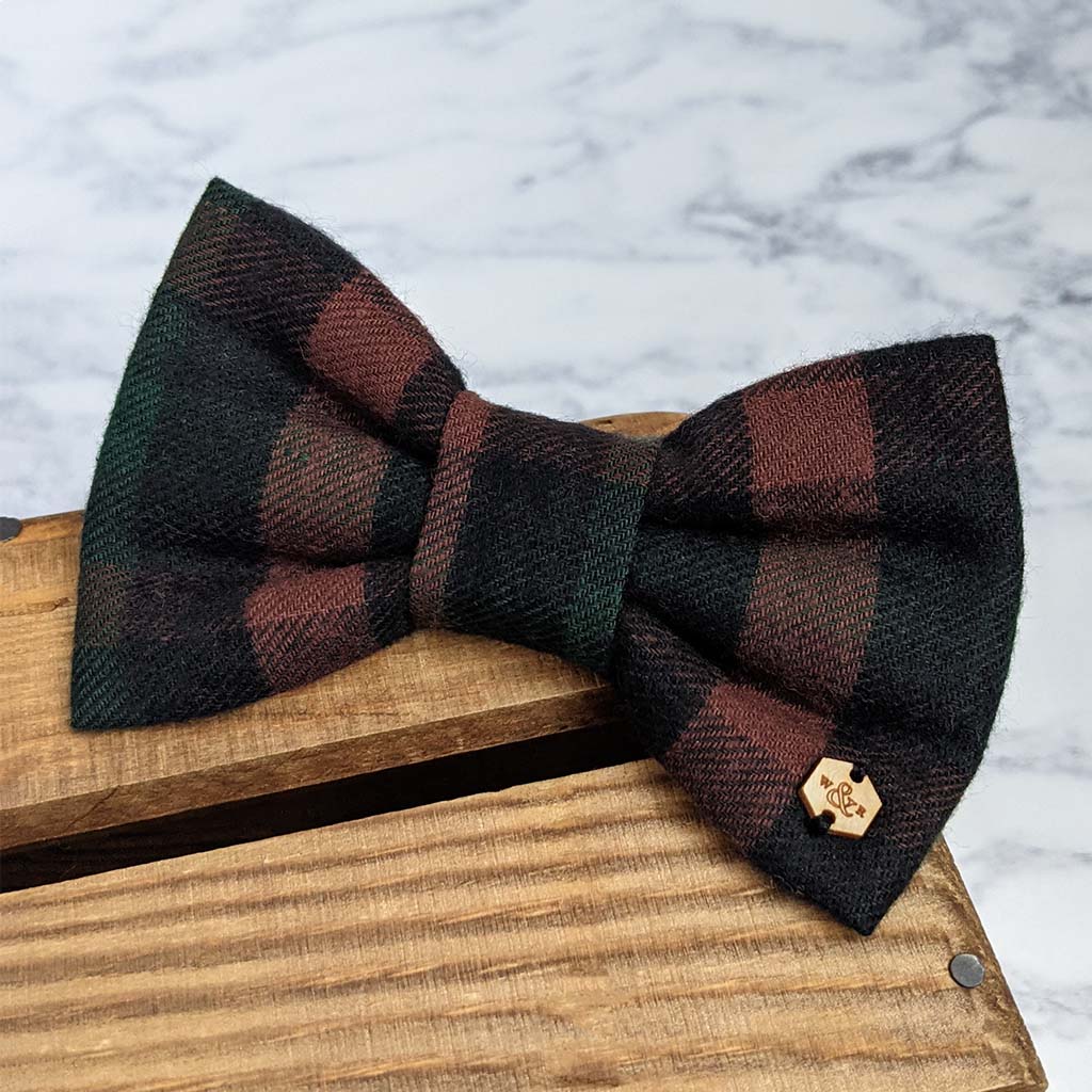 Wren & Rye Green & Brown Tartan Dog Bow Tie