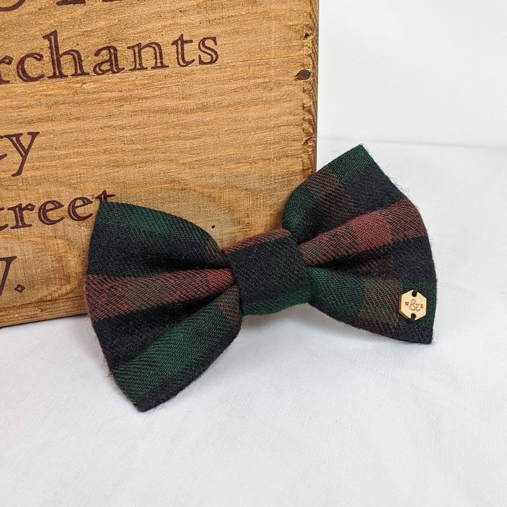 Wren & Rye Green & Brown Tartan Dog Bow Tie
