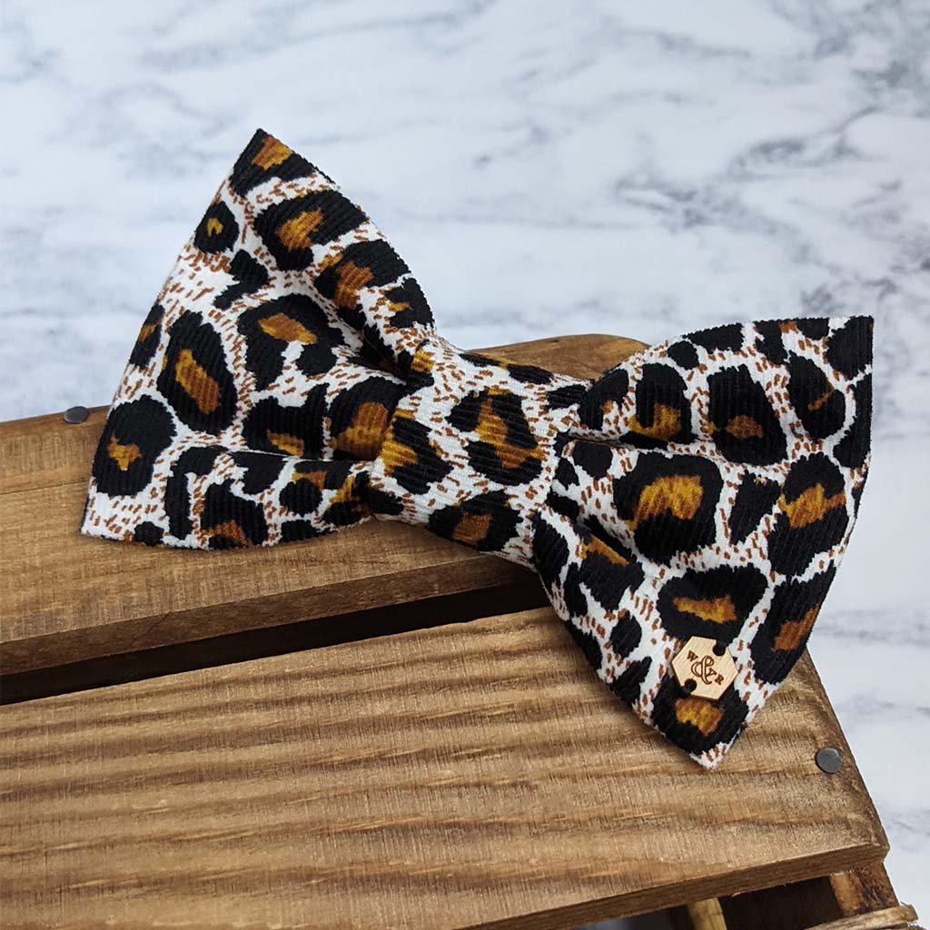 Wren & Rye Lovely Leopard Corduroy Dog Bow Tie