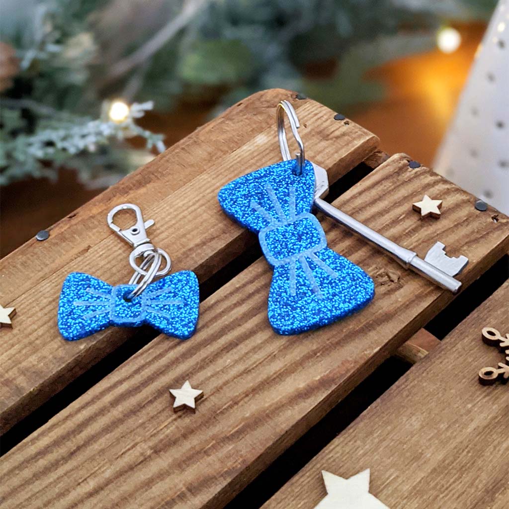 Wren & Rye Sapphire Glitter Pooch & Pooch Parent BowDangle Set