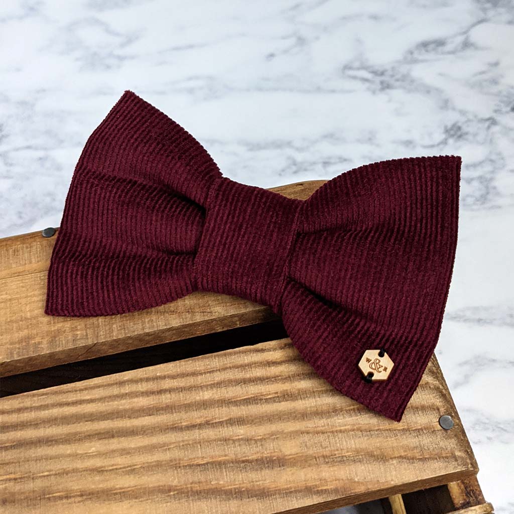 Wren & Rye Wine Corduroy Dog Bow Tie