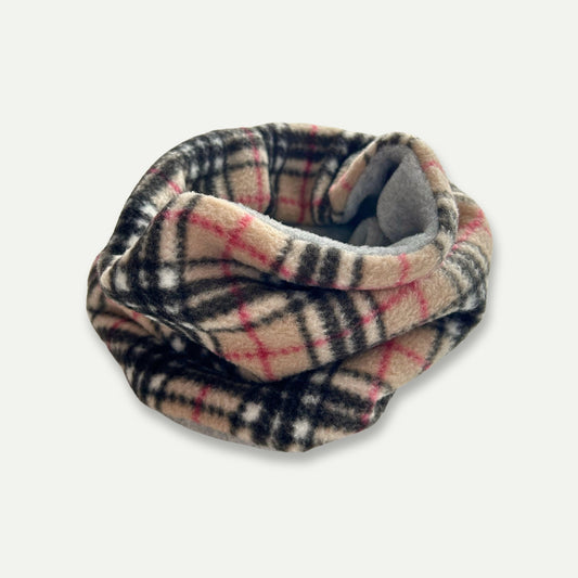 Wren & Rye Beige & Grey Tartan Reversible Fleece Pet Snood