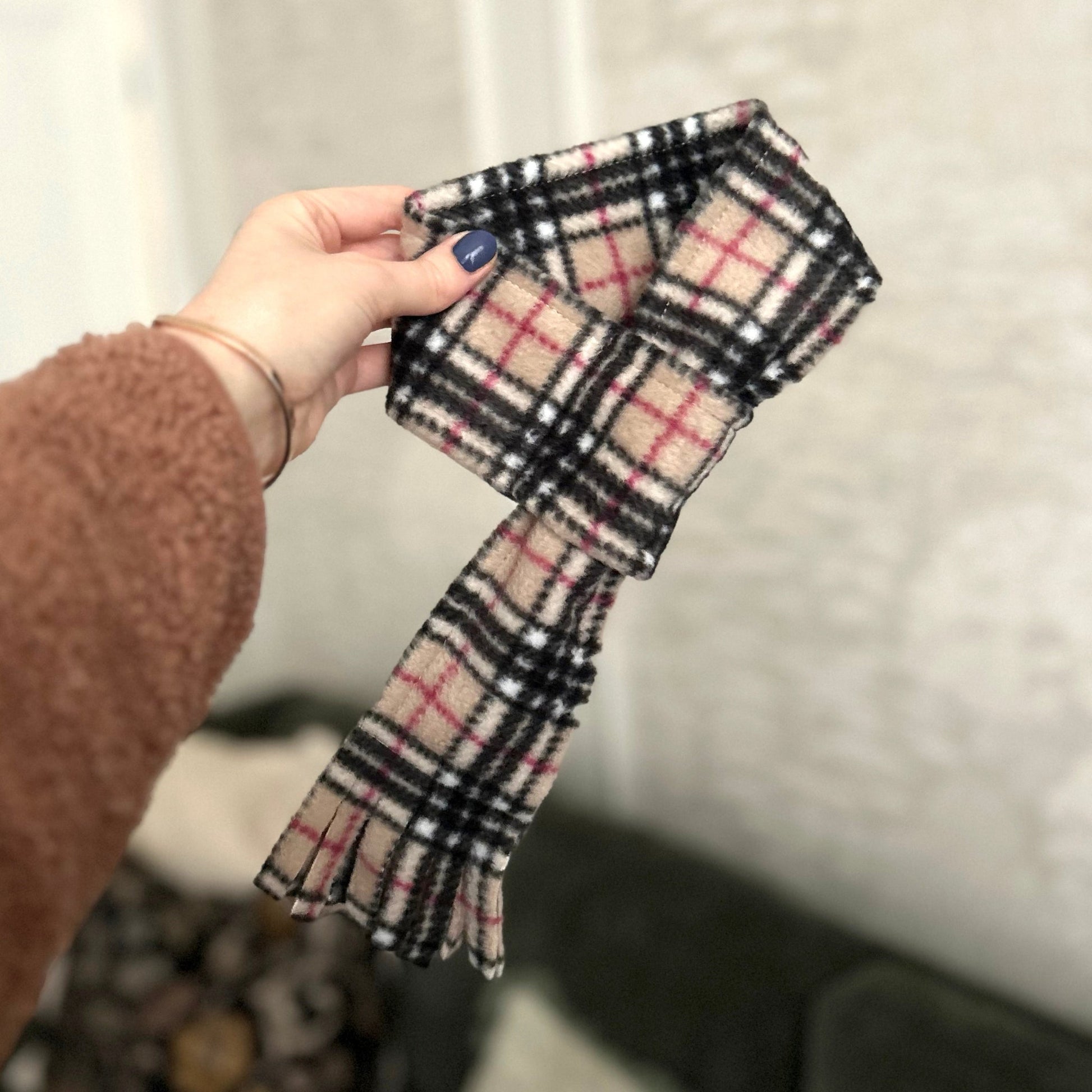 Wren & Rye Beige Highland Tartan Fleece Pet Scarf