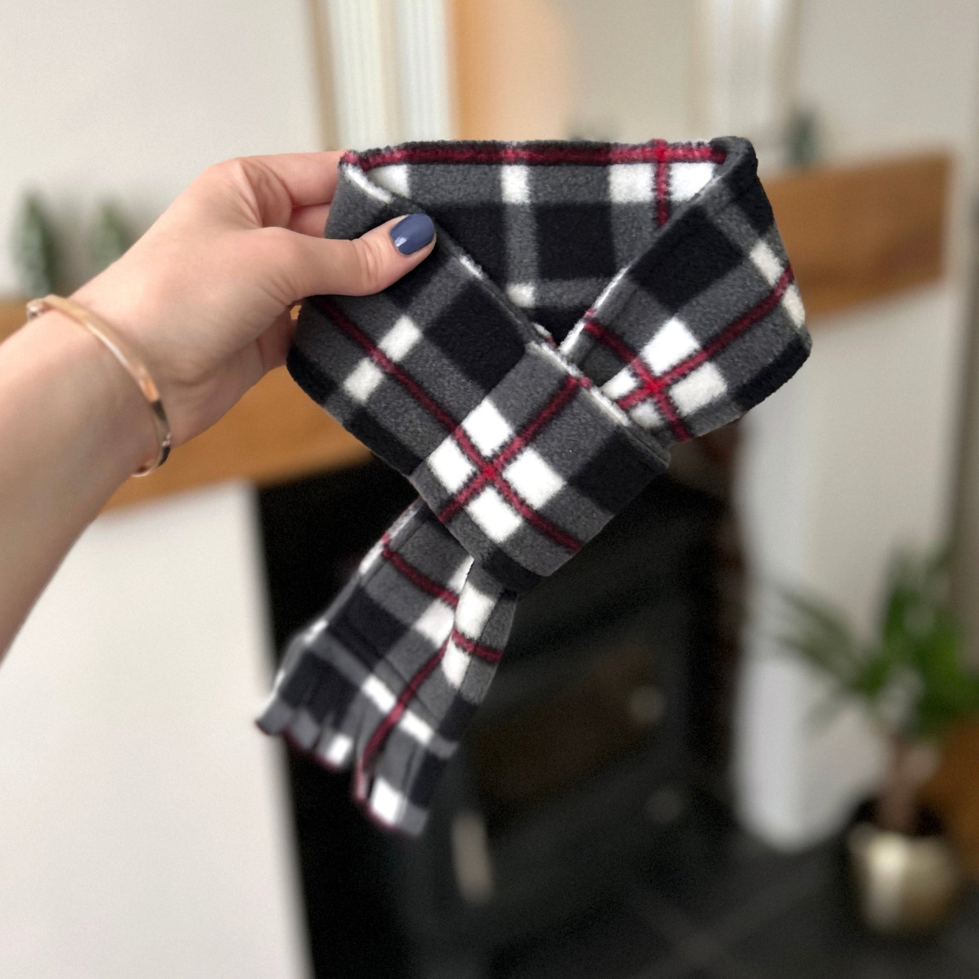 Wren & Rye Black & White Highland Tartan Fleece Pet Scarf