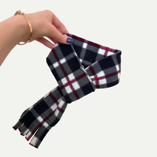 Wren & Rye Black & White Highland Tartan Fleece Pet Scarf