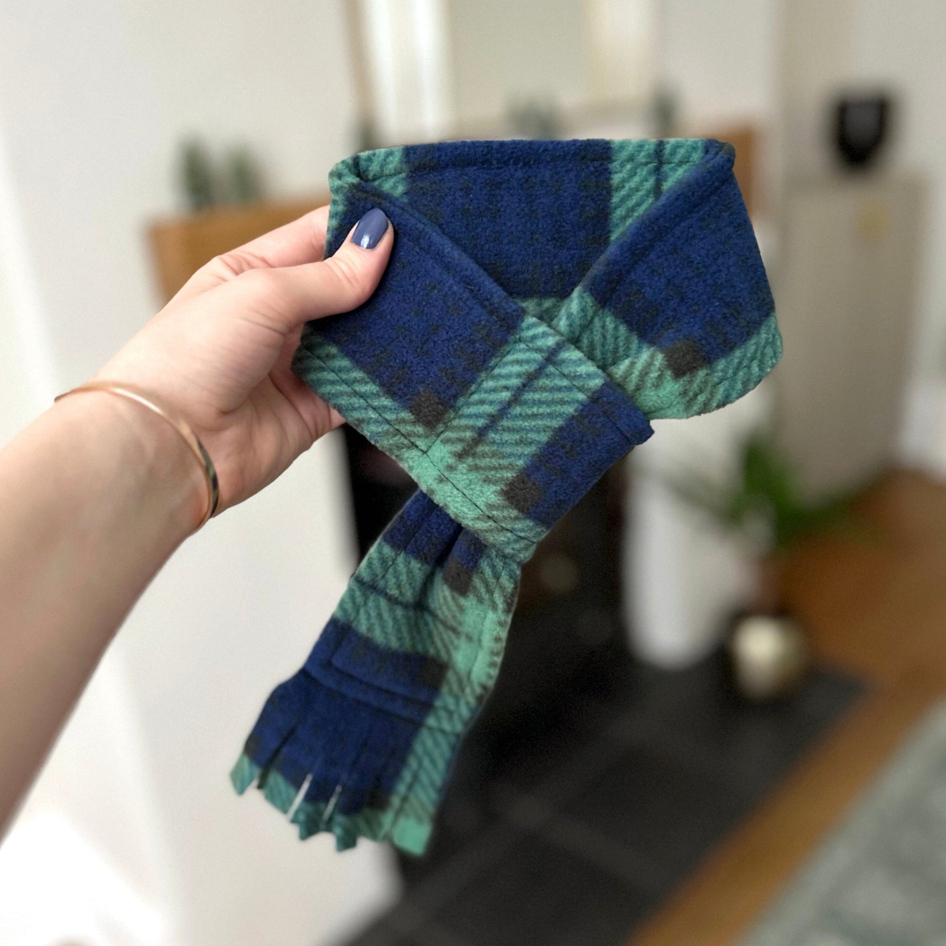 Wren & Rye Blue & Green Clifton Highland Tartan Fleece Pet Scarf
