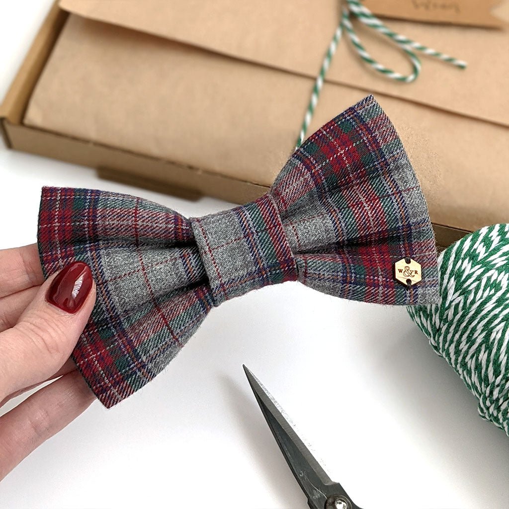 Wren & Rye Festive Grey Tartan Dog Bow Tie