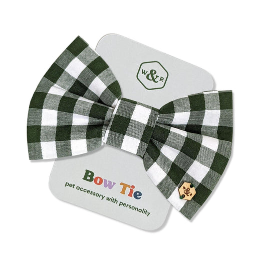 Wren & Rye Forest & White Gingham Dog Bow Tie