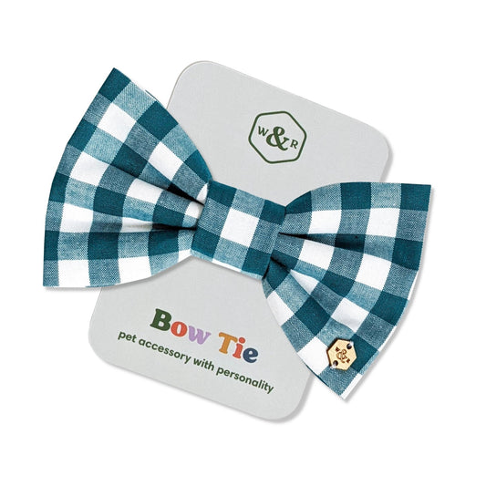 Wren & Rye Petrol Gingham Dog Bow Tie