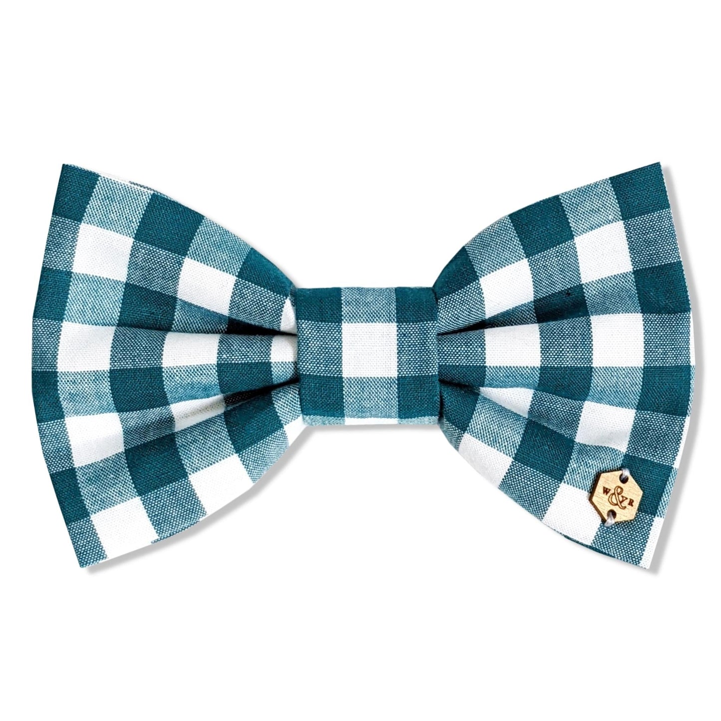 Wren & Rye Petrol Gingham Dog Bow Tie