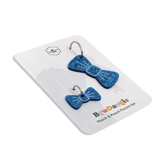 Wren & Rye Sapphire Glitter Pooch & Pooch Parent BowDangle Set