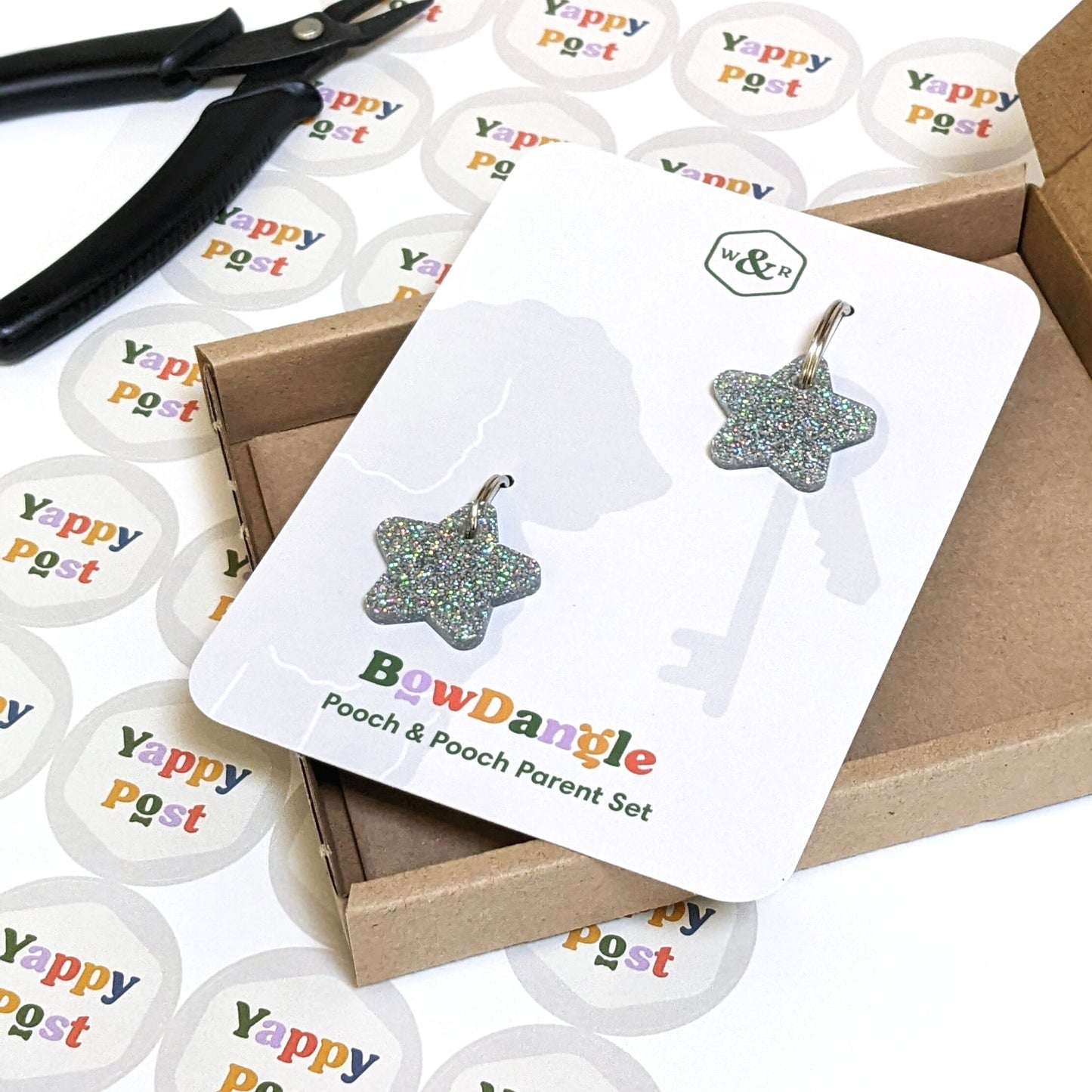 Wren & Rye Silver Glitter Star Pooch & Pooch Parent DinkyDangle Set