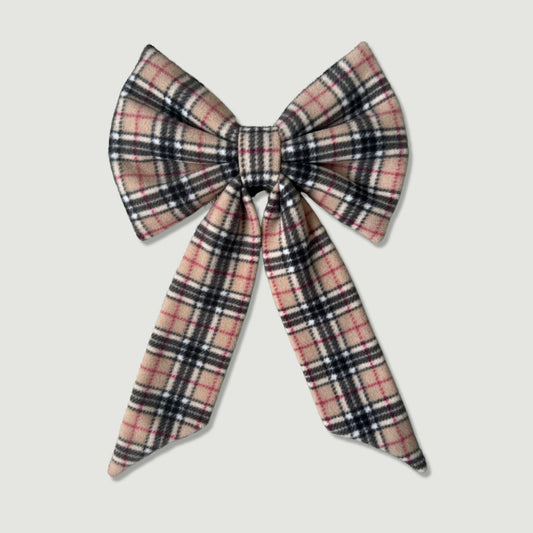 Beige Tartan Fleece Home Decor BIG Bow