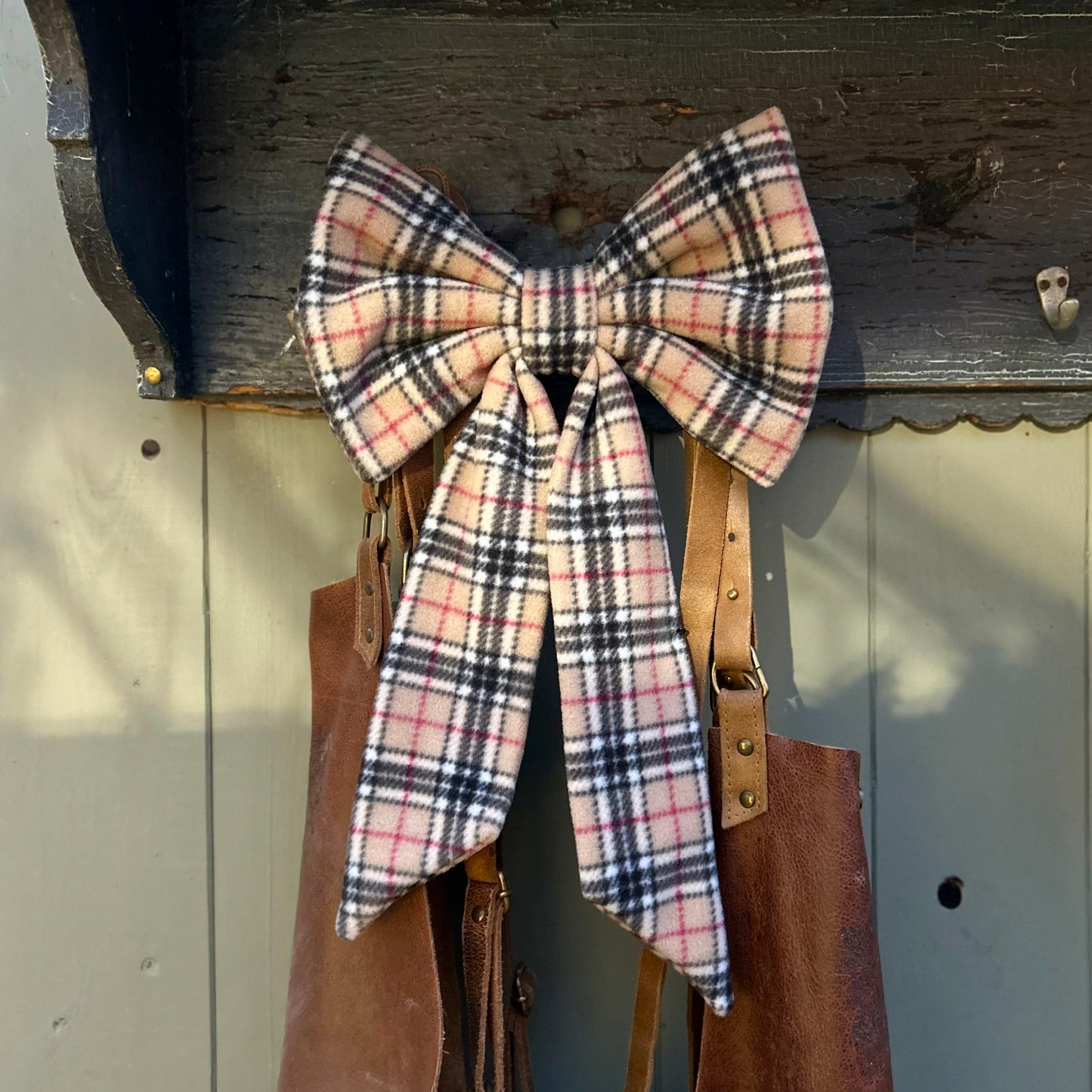 Beige Tartan Fleece Home Decor BIG Bow