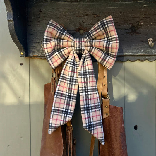 Beige Tartan Fleece Home Decor BIG Bow