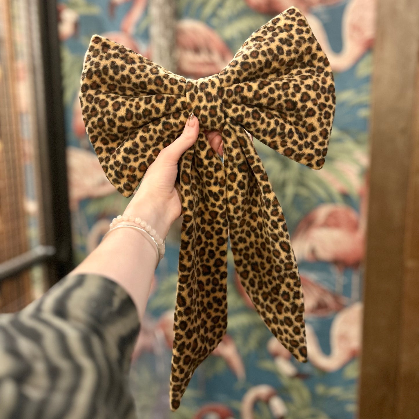 Tawny Leopard Fleece Home Decor BIG Bow