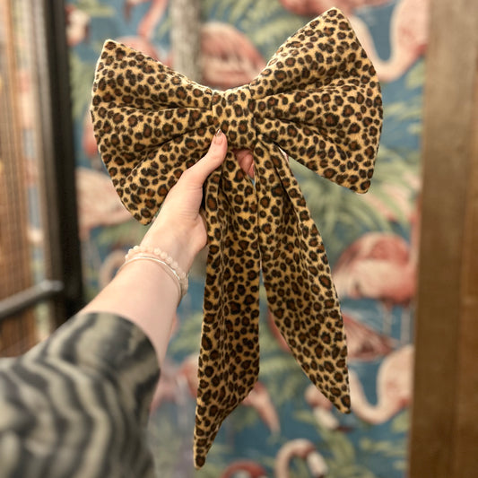 Tawny Leopard Fleece Home Decor BIG Bow