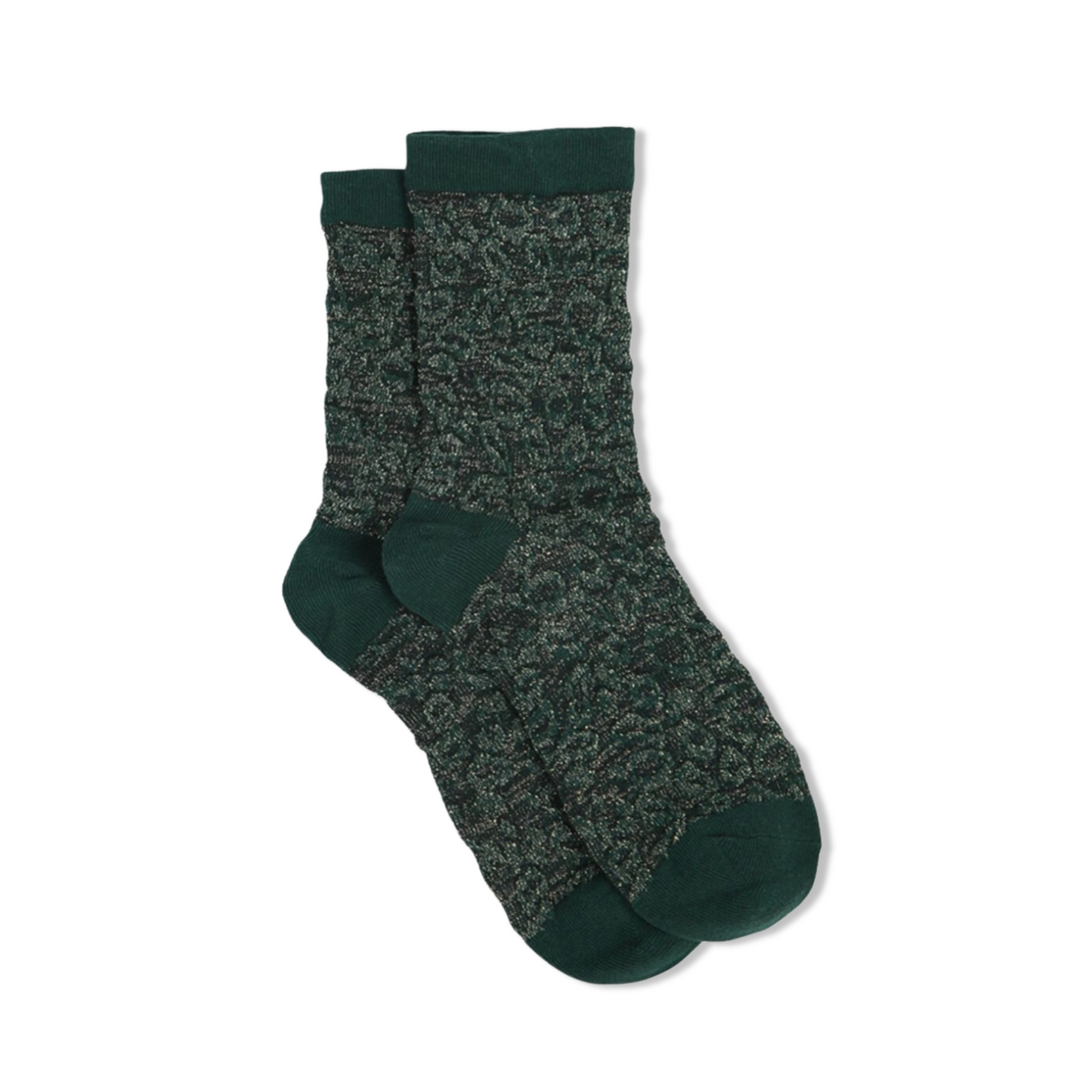 Womens Sparkly Green Leopard Print Glitter Ankle Socks