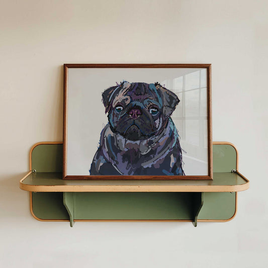 Pug Illustration Art Print – A5 (Black)