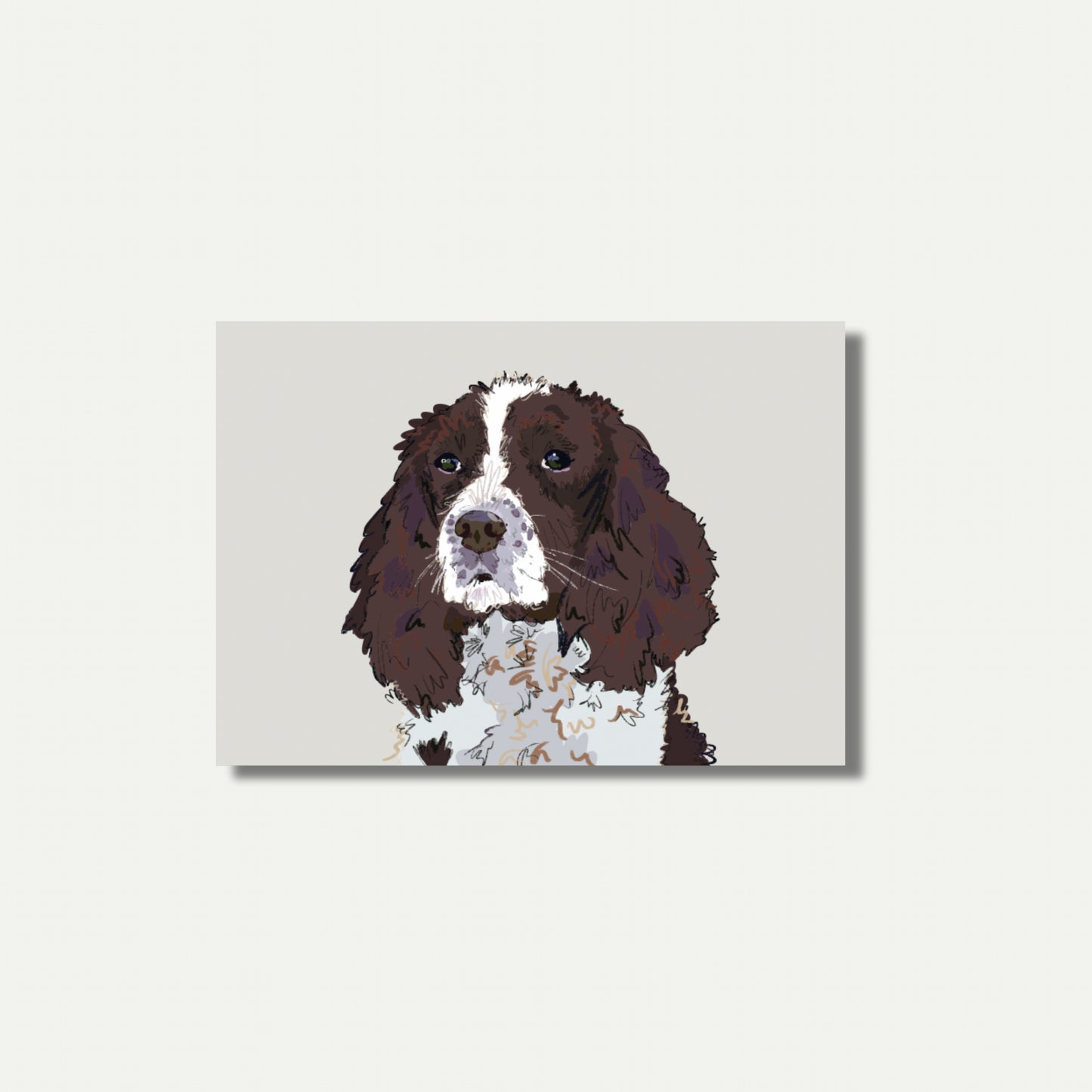 English Springer Spaniel Illustration Art Print – A5 (Liver & White)