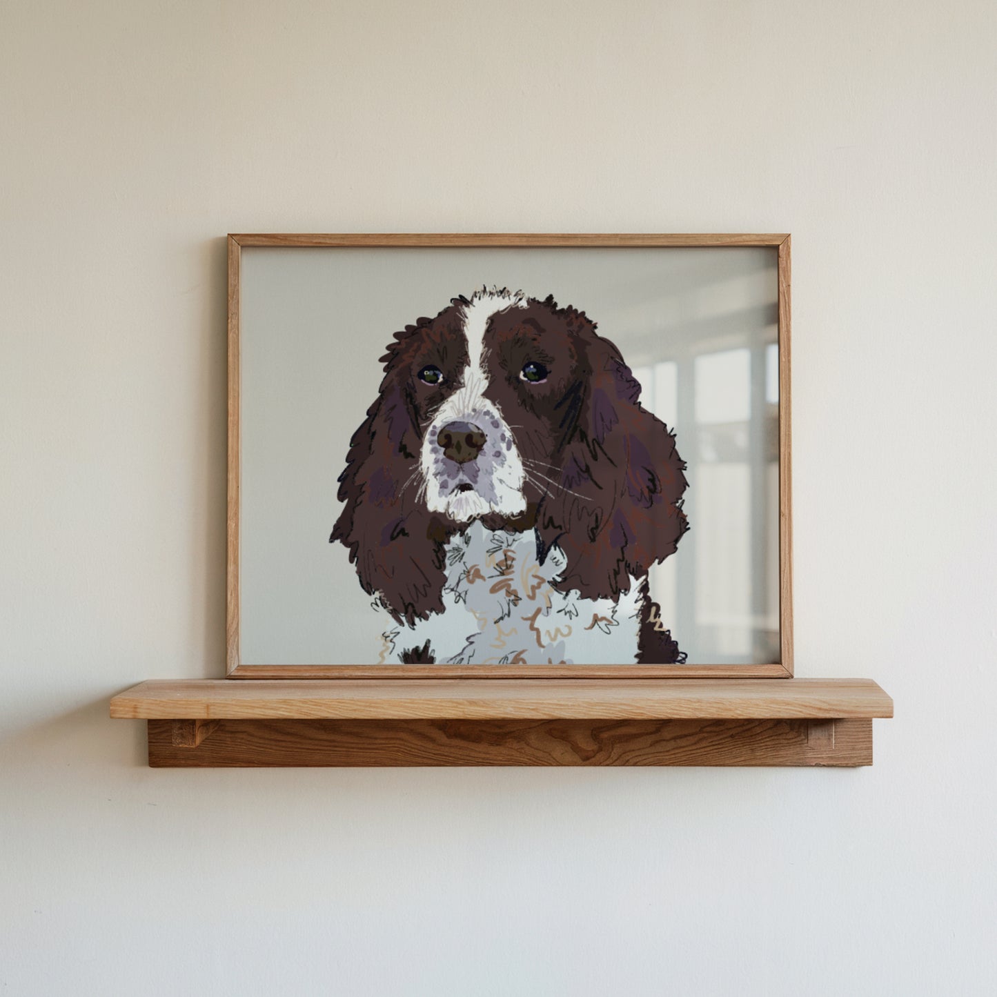 English Springer Spaniel Illustration Art Print – A5 (Liver & White)