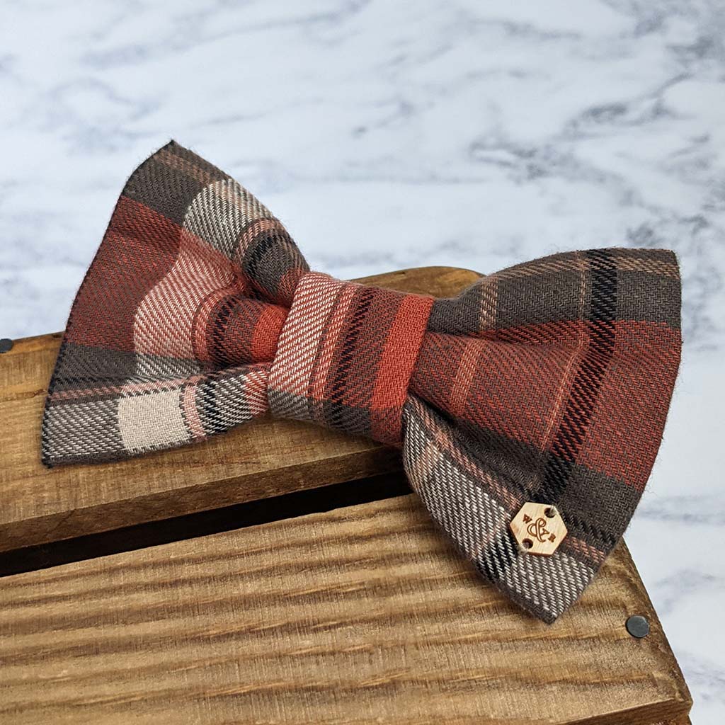 Wren & Rye Orange & Brown Tartan Dog Bow Tie