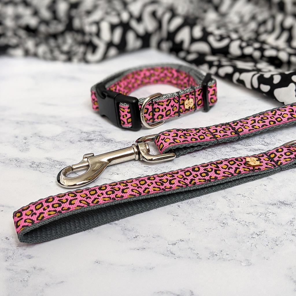 Pink leopard sales dog collar