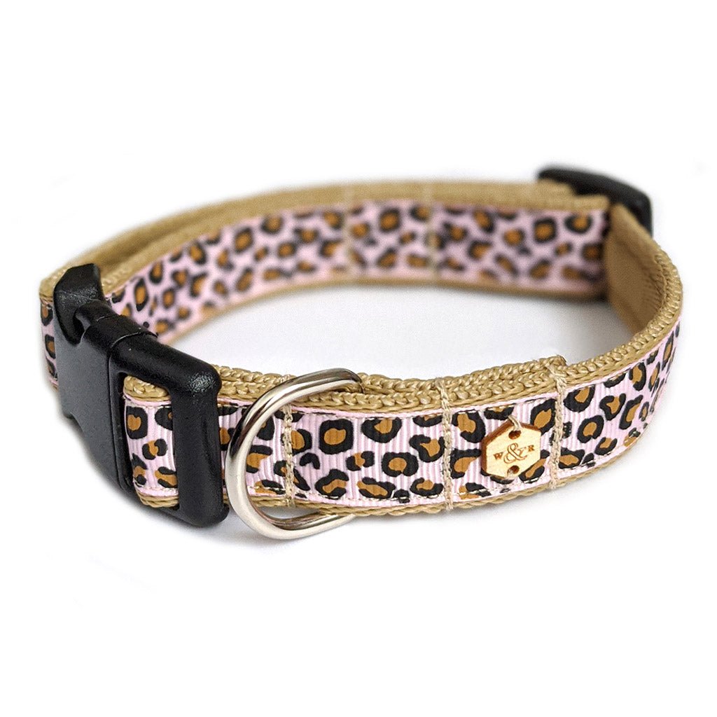 Wren & Rye Raspberry Cream Leopard Print Dog Collar