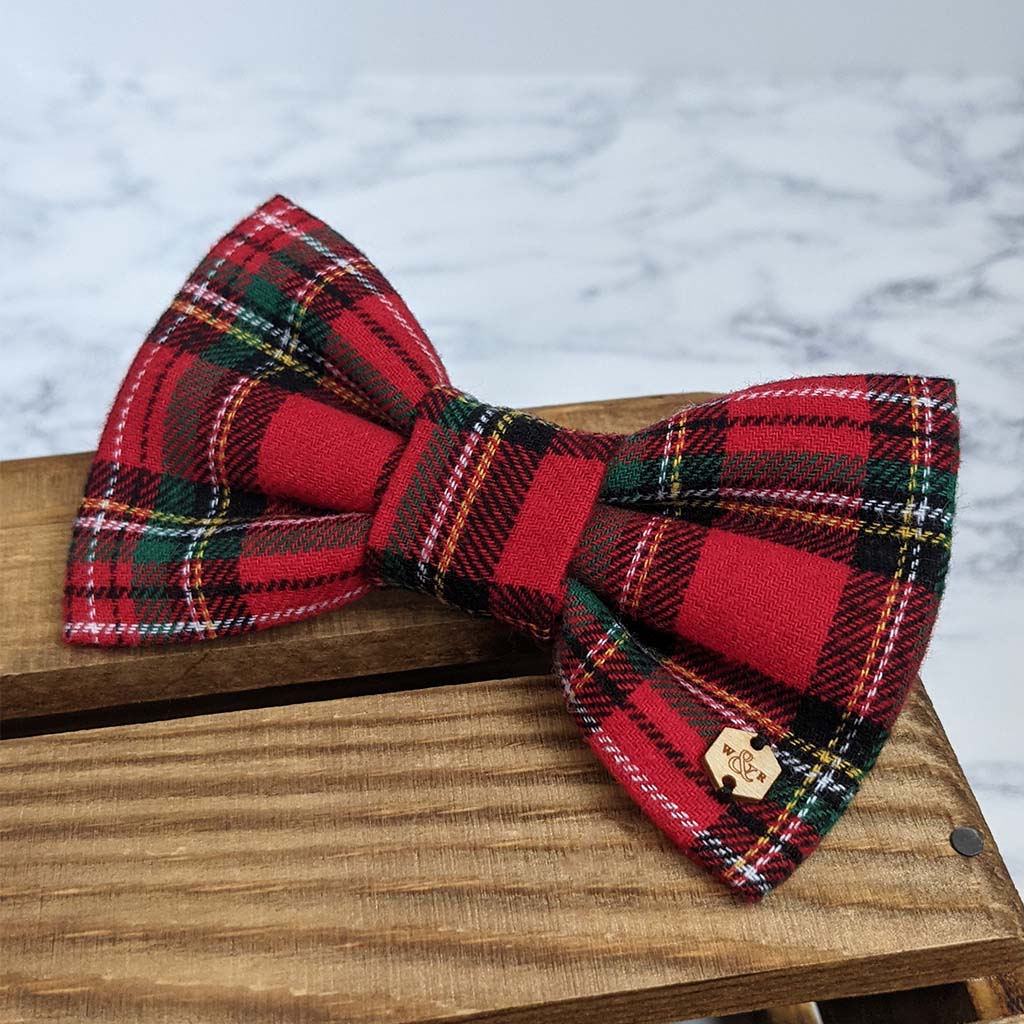 Red plaid dog bow on sale tie