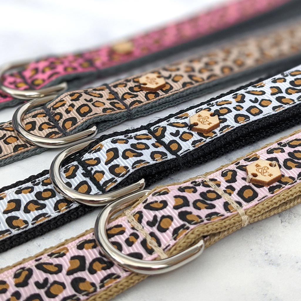 Leopard print dog shop collar and lead