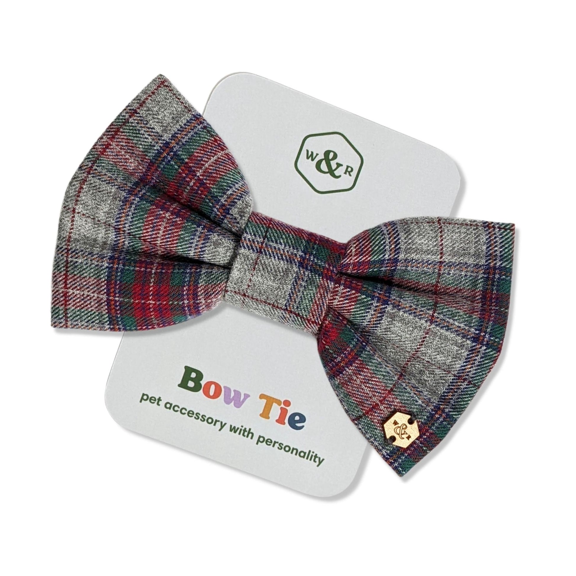 Wren & Rye Festive Grey Tartan Dog Bow Tie