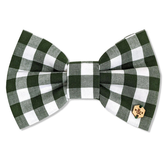 Wren & Rye Forest & White Gingham Dog Bow Tie