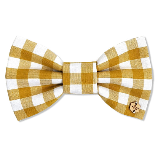 Wren & Rye Mustard Yellow Gingham Dog Bow Tie